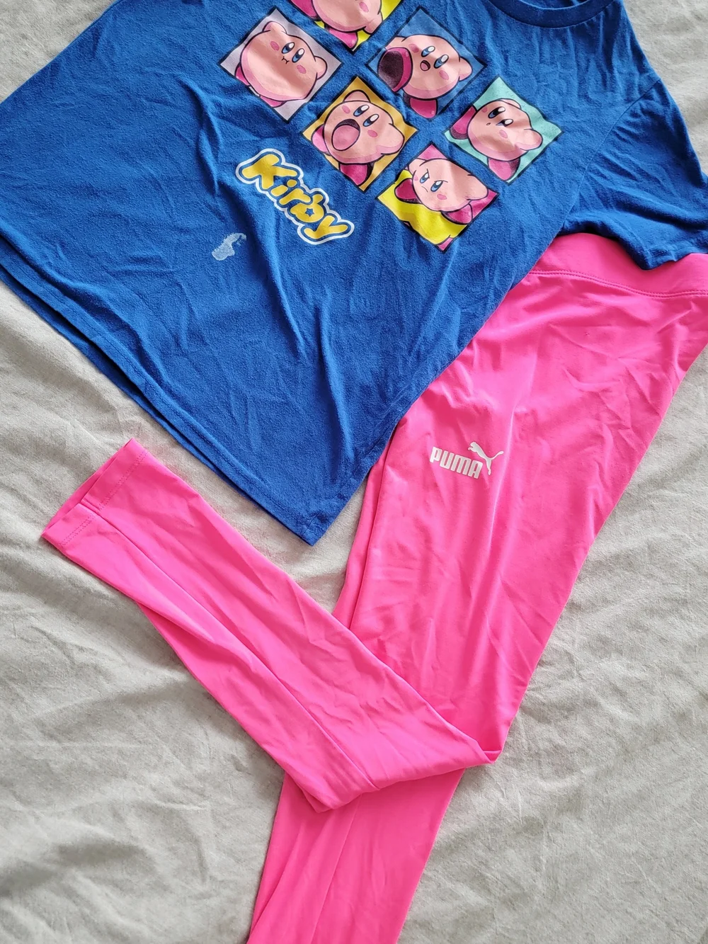 Puma Hot Pink Leggings with Blue Kirby Graphic Tee